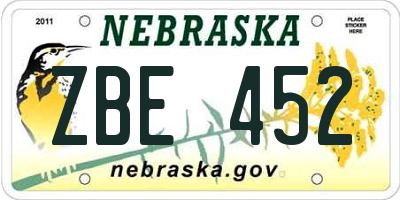 NE license plate ZBE452