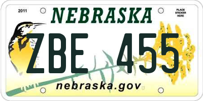 NE license plate ZBE455