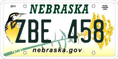 NE license plate ZBE458