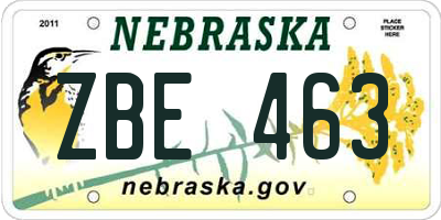 NE license plate ZBE463