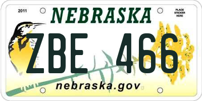 NE license plate ZBE466