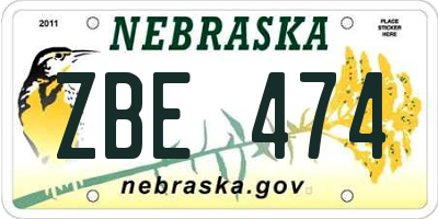 NE license plate ZBE474