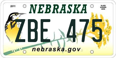 NE license plate ZBE475