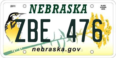 NE license plate ZBE476