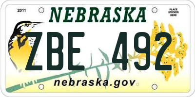 NE license plate ZBE492