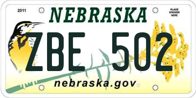 NE license plate ZBE502