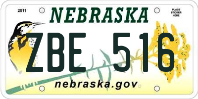 NE license plate ZBE516