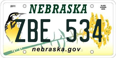 NE license plate ZBE534