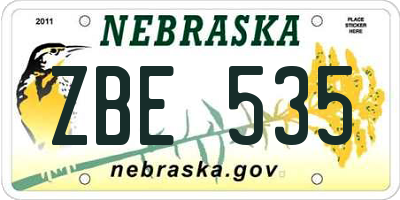 NE license plate ZBE535