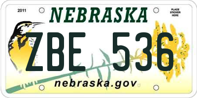 NE license plate ZBE536