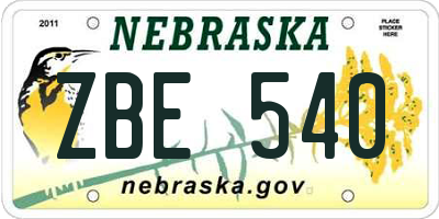 NE license plate ZBE540