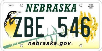 NE license plate ZBE546