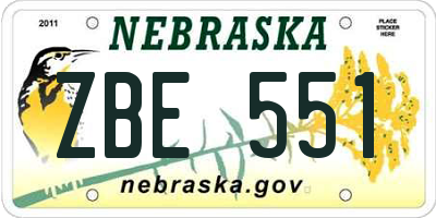 NE license plate ZBE551