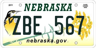 NE license plate ZBE567