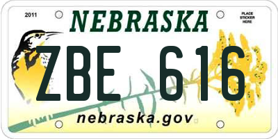 NE license plate ZBE616