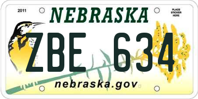 NE license plate ZBE634
