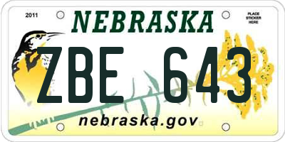 NE license plate ZBE643