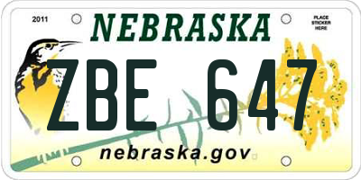 NE license plate ZBE647