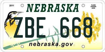 NE license plate ZBE668