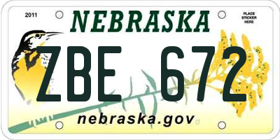 NE license plate ZBE672