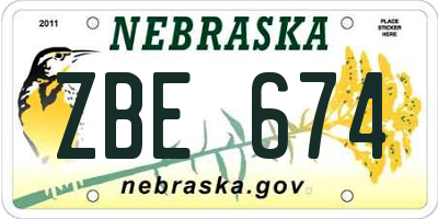 NE license plate ZBE674