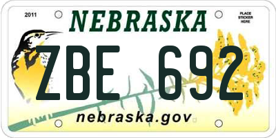 NE license plate ZBE692