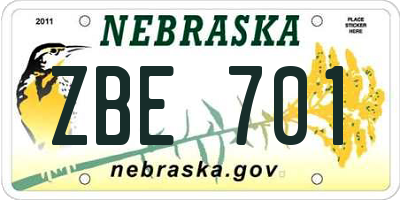 NE license plate ZBE701