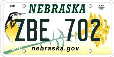 NE license plate ZBE702