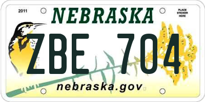 NE license plate ZBE704