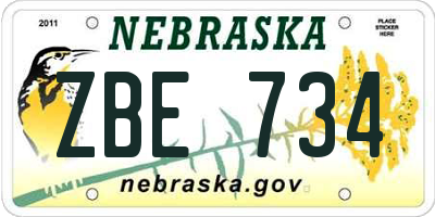 NE license plate ZBE734