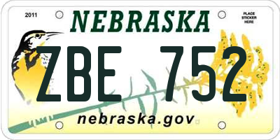 NE license plate ZBE752