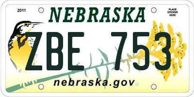 NE license plate ZBE753
