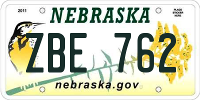 NE license plate ZBE762