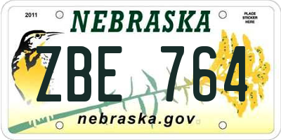 NE license plate ZBE764