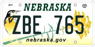 NE license plate ZBE765