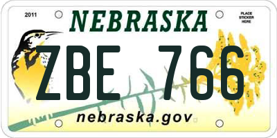 NE license plate ZBE766