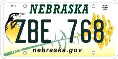 NE license plate ZBE768