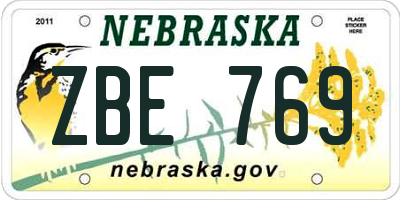 NE license plate ZBE769