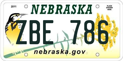 NE license plate ZBE786