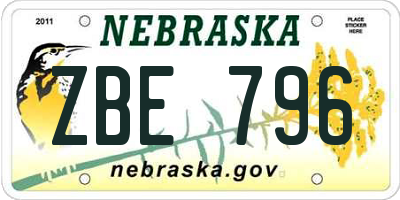 NE license plate ZBE796