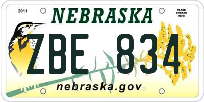 NE license plate ZBE834