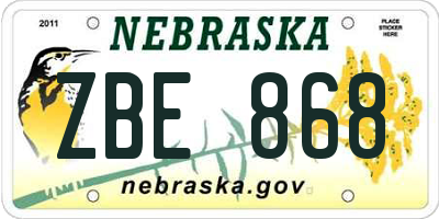 NE license plate ZBE868