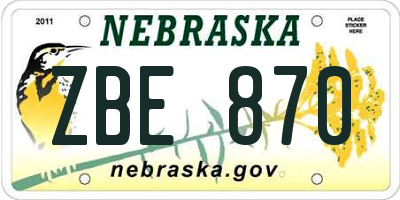NE license plate ZBE870