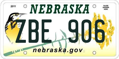 NE license plate ZBE906