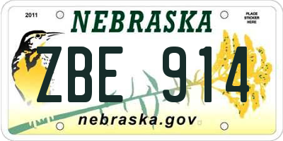 NE license plate ZBE914