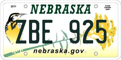 NE license plate ZBE925