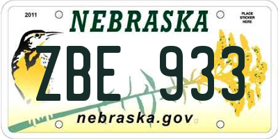 NE license plate ZBE933