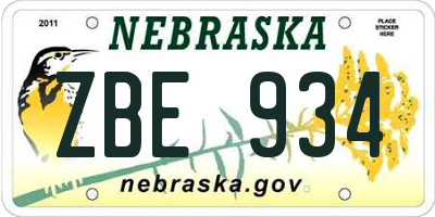 NE license plate ZBE934