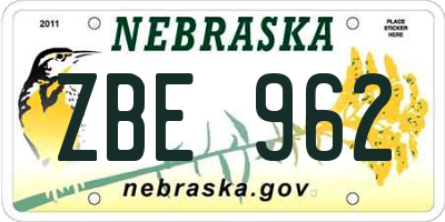 NE license plate ZBE962
