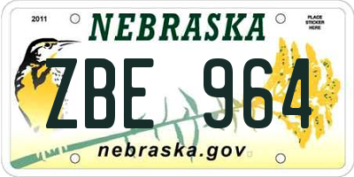 NE license plate ZBE964